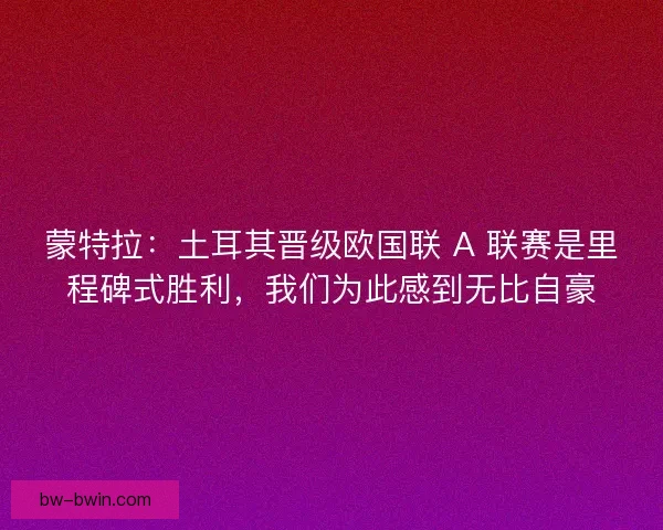 蒙特拉：土耳其晋级欧国联 A 联赛是里程碑式胜利，我们为此感到无比自豪